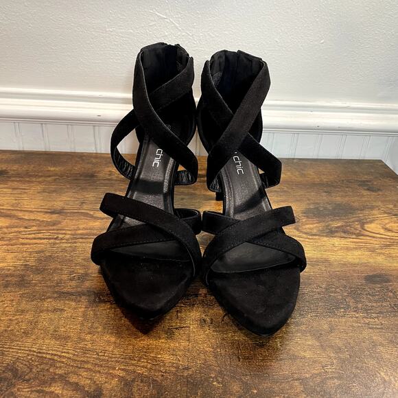 City Chic US 11 EU 42 Heels Justine Black Strappy NEW 3.75" Faux Suede Evening - Picture 3 of 9